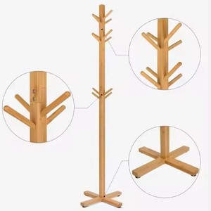 Bamboo <b>Clothes</b> <b>Rack</b> With 12 Hooks Standing Coat Stand Entryway Storage Organizer Minimalist Solid Wood Single Tier - Product Image 2