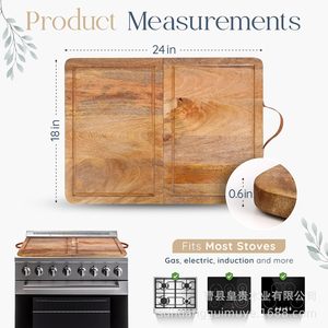 Planche à découper pliante en bois double face, couvercle de cuisinière à gaz, protection de comptoir de cuisine avec poignée - Product Image 4