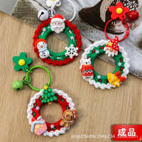 Gantungan Kunci Karangan Bunga Natal Rajutan Benang Wol Buatan Tangan Kerajinan DIY Gaya Lucu Desain Kepingan Salju & Rusa