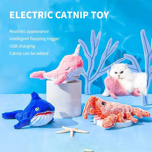 Qbellpet 2024 nuevo juguete de gato de camarón de salto por gravedad sonido de peluche ballena tiburón langosta usted mismo <span class=keywords><strong>HI</strong></span> amuse CAT USB juguete eléctrico para mascotas - Product Image 4