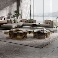 Ensemble de table basse moderne en verre et marbre avec finition transparente pour salon