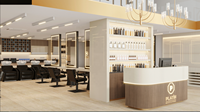 Mobilier de salon de coiffure pour hommes, station de travail, design d'intérieur, personnalisation complète de la pièce, décoration et rénovation de salon de coiffure