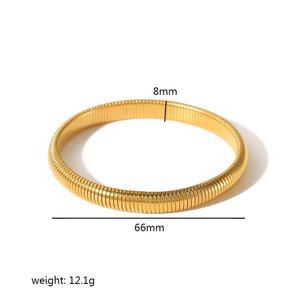 European American Retro Elastic <b>Bangle</b> 18K Gold Plated Stainless Steel Women's Jewelry Fashion <b>Bracelet</b> - Product Image 5