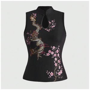 Top corto estilo chino con estampado de dragón dorado, top halter que realza la figura, cuello tipo cheongsam, top corto para <span class=keywords><strong>mujer</strong></span> que estiliza la cintura - Product Image 5