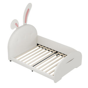 Twin Size Modern Soft Upholstered PU Leather Rabbit-Shape Princess <b>Bed</b> <b>with</b> <b>Storage</b> <b>Platform</b> <b>Bed</b> Featuring Headboard Footboard - Product Image 5
