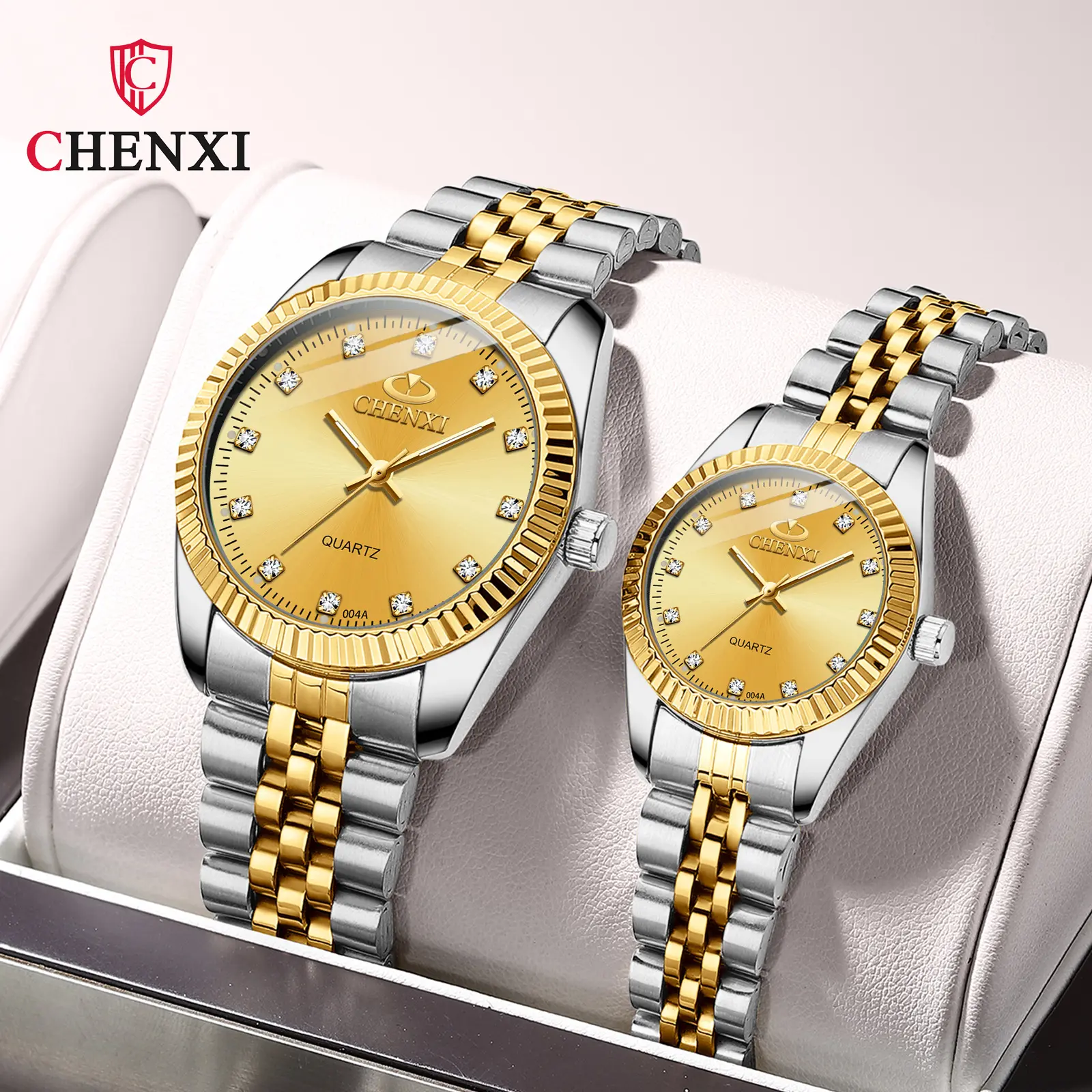 Chenxi Lover Horloges Luxe Mode Rvs Gouden Polshorloge Mannen Klassiek Waterdicht Horloge Voor Vrouwen Diamant Paar Klok
