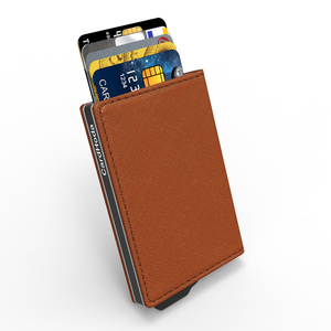 PU Anti-Theft Open Business Credit Card Holder <b>Wallet</b> Nylon Lining Short Length Pop-Up Design <b>RFID</b> Blocking Large Capacity - Product Image 5