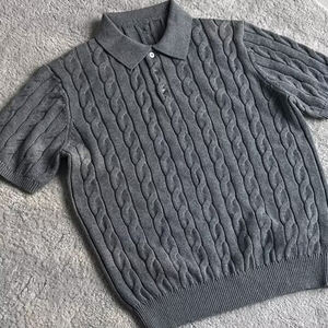 2026 New Arrival <b>Thick</b> Yarn Woven Pattern Top Twisted <b>Rope</b> Knit Polo Shirt Short Sleeve Versatile Trendy Minimalist Polo - Product Image 5