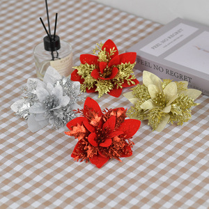 Adornos Colgantes de Flores Navideñas en Dorado, Plateado y Rojo, de Plástico y Tela, Decoraciones Festivas - Product Image 2
