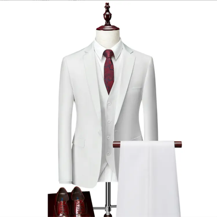 पुरुषों की सफेद शादी सूट व्यापार औपचारिक सूट काले सूट पैंट बनियान कोट 3 टुकड़े