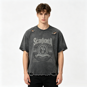 T-shirt personalizzata Kornit DTG grigio antracite con stampa grafica <span class=keywords><strong>angelo</strong></span>, maglietta strappata stile grunge, top oversize in cotone - Produzione di fabbrica - Product Image 1