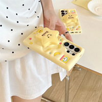 Coque de téléphone en silicone souple 3D jaune crème avec motif étoile mignon et support Grip Tok antichoc pour Samsung Galaxy S24 Ultra S26 Plus