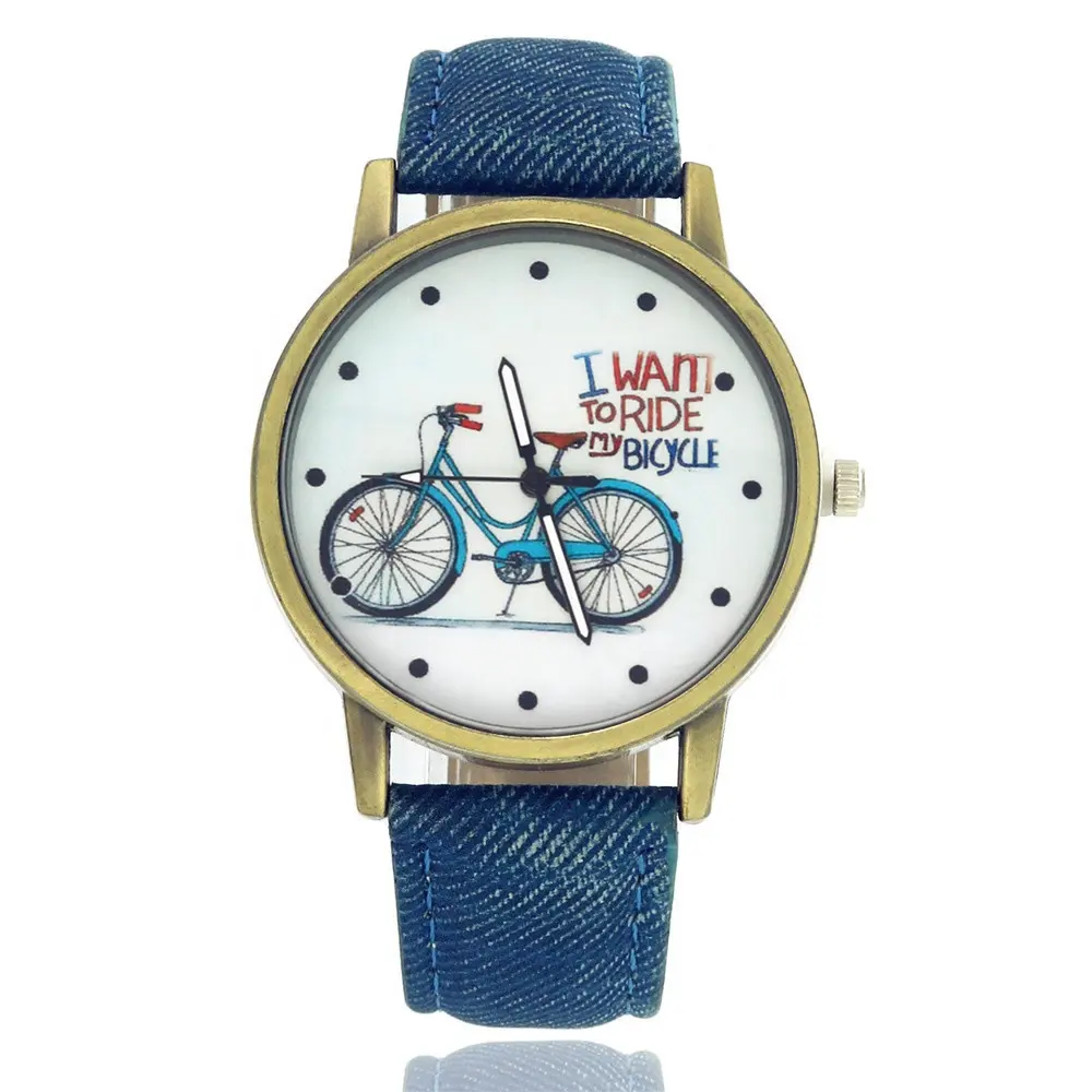2021 Fashion Brand Quartz Bicycle Pattern Cartoon Watch, Women Casual Vintage Leather Girls Wrist watches gifts Clock