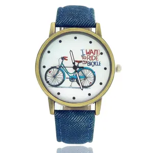 2021 패션 브랜드 석영 자전거 패턴 만화 시계, 여성 캐주얼 빈티지 가죽 여자 손목 시계 선물 시계