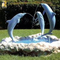 Sculpture de fontaine d'eau en bronze antique grandeur nature RELONG, personnalisée, représentant un poisson, un dauphin ou un animal marin, pour piscines