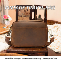 Sac de voyage personnalisé en cuir de vachette vintage, capacité moyenne, fermeture éclair, durable, imperméable, pratique, poignée souple, pour le rasage