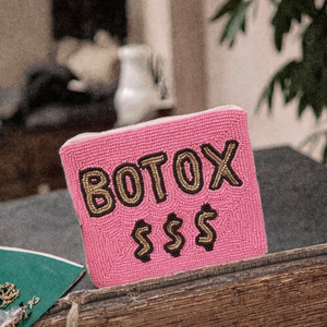 Beaded <b>Pink</b> Coin <b>Purse</b> With Botox And Dollar Signs Zipper Closure Handmade Fashion Wallet For Women Mini Size coin <b>purse</b> - Product Image 2