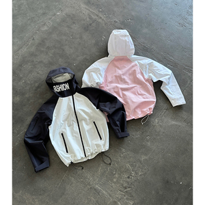 High Quality Patchwork Zip up Windbreaker <strong>Jacket</strong> <strong>Long</strong> Sleeve High Neck Drawstring Hem Color Block Polyester Nylon <strong>Men</strong> <strong>Jacket</strong> - Product Image 2
