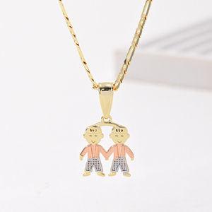 Collares con Colgante de Moda para Dos Niños <span class=keywords><strong>Gemelos</strong></span>, Joyería Chapada en Oro de 14k, Colgantes con Dijes para Niños y Niñas - Product Image 5