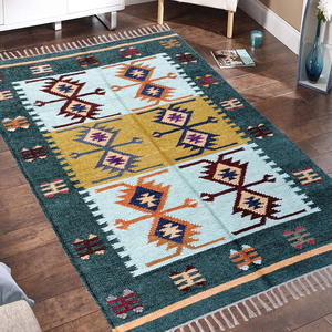 Tapis Dhurrie en soie et coton tissé à la main à motifs géométriques Tapis tissé à la main en soie et coton multicolore en laine et jute Kilim - Product Image 2