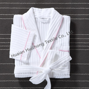 Wholesale HOT selling <strong>kimono</strong> bathrobe luxury white strip <strong>waffle</strong> cotton <strong>robe</strong> soft and breathable custom hotel bathrobe for spa - Product Image 3