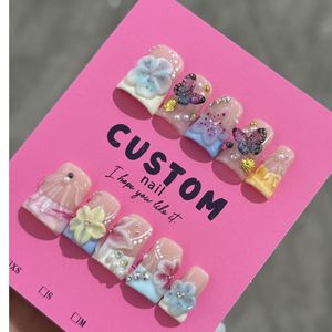<span class=keywords><strong>Uñas</strong></span> de Pato Hechas a Mano Y2K, Color <span class=keywords><strong>Rosa</strong></span> <span class=keywords><strong>Pastel</strong></span> de Verano, Flor 3D, Mariposa Transparente, Pedrería AB, Perla, <span class=keywords><strong>Uñas</strong></span> de Gel Artesanales de Lujo - Product Image 5