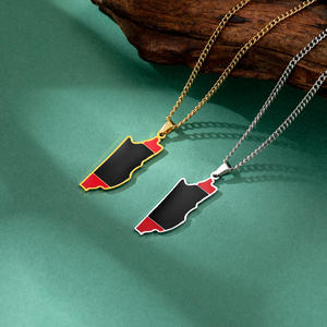 Collar <span class=keywords><strong>de</strong></span> Cadena con Eslabones <span class=keywords><strong>de</strong></span> Acero Inoxidable Chapado en Oro <span class=keywords><strong>de</strong></span> 18K, Estilo Hiphop, con Diseño <span class=keywords><strong>de</strong></span> <span class=keywords><strong>Mapa</strong></span> Nacional y Bandera - Product Image 2