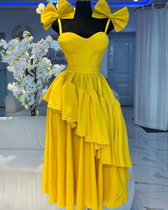 Moda donna Boutique dolce senza maniche elegante Skinny Fit irregolare con fiocco arruffato Maxi abito da festa abiti lunghi unici - Product Image 3