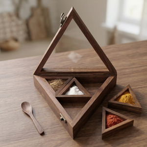 Handmade Sheesham Wood Triangle Spice <b>Box</b> Glass Lid Food Grade Dishwasher Safe Durable Masala Storage <b>Herb</b> Spice Tools - Product Image 4