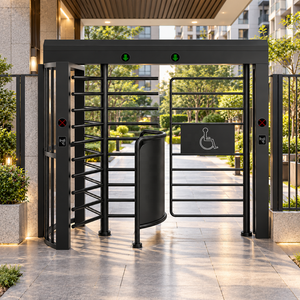 Torniquete de Doble Acceso de Altura Completa, Color Negro, con Acceso para Discapacitados, Barrera con Tarjeta RFID para Edificios Residenciales y Gubernamentales - Product Image 1