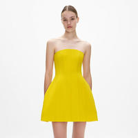 Robe Courte Jaune Sans Bretelles pour Femme, Modèle Corset, Coupe Évasée, avec Poches Latérales – Vente en Gros Personnalisée