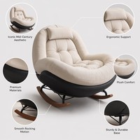 Fauteuil à bascule ergonomique en cuir anti-rayures résistant aux griffures de chat, avec base en cuir et structure en bois massif, pour la détente