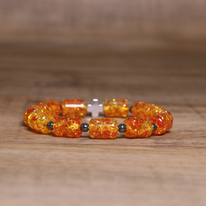 Bracelet élastique en hématite, croix et perles d'<span class=keywords><strong>ambre</strong></span>, bijou énergétique de guérison pour femmes et hommes, idéal pour le quotidien et comme cadeau. - Product Image 5