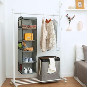 Hanging Closet Organizer 5 <b>Shelves</b> 1 Pack Gray Fabric Storage For Clothes Bedroom <b>Hook</b> Type - Product Image 5