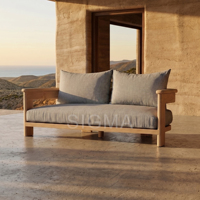 Ensemble de canapés d'extérieur en teck sur mesure de luxe, imperméable et durable, en forme de L, pour jardin, villa et patio