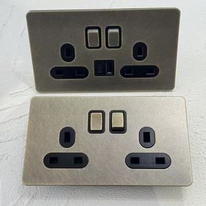 グリーンブロンズブラス86 250v 1/<span class=keywords><strong>2</strong></span>/3/4ギャングレトロ壁ライトトグルスイッチステンレススチールフレームUKStandard欧州ユニバーサルソケット - Product Image 4