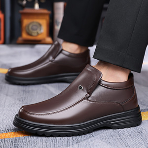 Bottes d'hiver en cuir véritable pour hommes, bout rond, doublure en peluche, semelle extérieure en caoutchouc antidérapante, taille 46 - Product Image 2