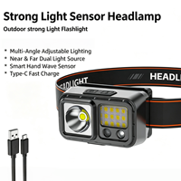 Mini lampe frontale LED rechargeable IP44 avec détecteur de mouvement, légère, pour la randonnée, le camping et l'escalade en extérieur