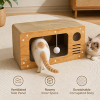 Rumah Penggaruk Kucing dari Karton Bergelombang MDF dengan Mainan Interaktif, Tempat Tidur Santai untuk Kucing, Grosir OEM