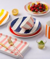 Design moderne peint à la main motif rayures bols à salade en céramique ensembles de bols en porcelaine pour la maison fête bol à fruits en gros utilisé