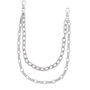 Cadena de Pantalones de Doble Capa con Relieve, Cadena de Cintura de Plata Tibetana Estilo Hip Hop, Diseño Geométrico Informal - Product Image 5