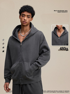 2025 Outono American Trendy Brand Peso Pesado 480G Retro <span class=keywords><strong>Cardigan</strong></span> Lavado Cera Impresso <span class=keywords><strong>Hoodie</strong></span> <span class=keywords><strong>Jacket</strong></span> para Homens - Product Image 2