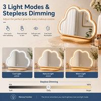 Miroir de maquillage LED en forme de nuage avec cadre en bois massif, miroir de vanité avec lumières, 3 températures de couleur, à intensité réglable par toucher pour table de maquillage