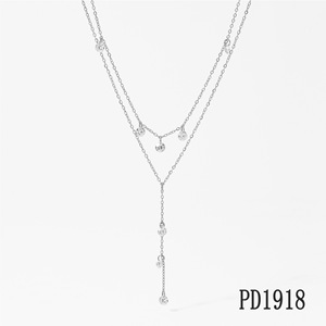 Trendige 2-lagige Y-förmige lange Anhänger-Halskette mit weißen Zirkonia aus Edelstahl, 18K vergoldet, Großhandel, kundenspezifische Anpassung für Damen - Product Image 3