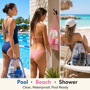 Custom Clear PVC Drawstring <b>Bag</b> <b>Waterproof</b> Pool <b>Bag</b> 3 Colors OEM Transparent Cinch Sack for Beach <b>Swim</b> Outdoor Wholesale - Product Image 4