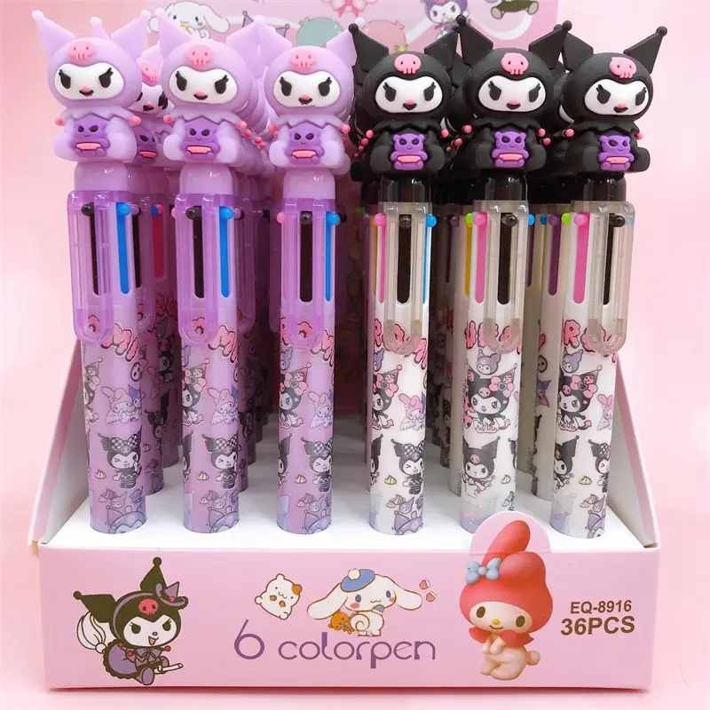 Kawaii Kuromi 6 Цветов шариковая ручка 3D силиконовая Симпатичная Фигурка Sanrio Kuromi шесть цветов Ручка Студенческая многоцветная гелевая ручка