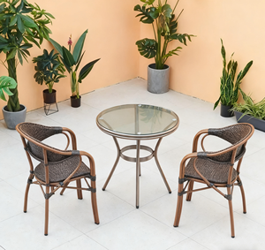 Set di Sedie e Tavolo <span class=keywords><strong>da</strong></span> Esterno in Stile Vintage Francese per Giardino e <span class=keywords><strong>Balcone</strong></span>, Set Bistrot in Metallo e Rattan per Caffè - Product Image 2
