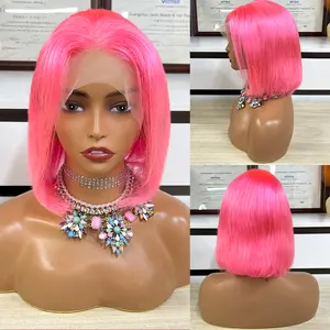 Cheapest Pink Bob Lace Front Wigs Hair 13X4 Pre Plucked Straight Virgin Brazilian Hair Blonde Colored Wig Bob synthetic Hair