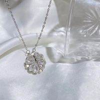 Collier pendentif fleur en zircon cœur, collier connecté trèfle à quatre feuilles, bijoux fins pour femmes, best-seller