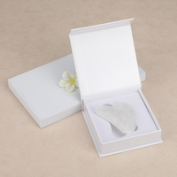 Planche Gua Sha en pierre 3D pour lifting du visage Pierre précieuse de jade blanche naturelle et Quartz rose Guasha Outil de soin de la peau Rouleau de jade de massage